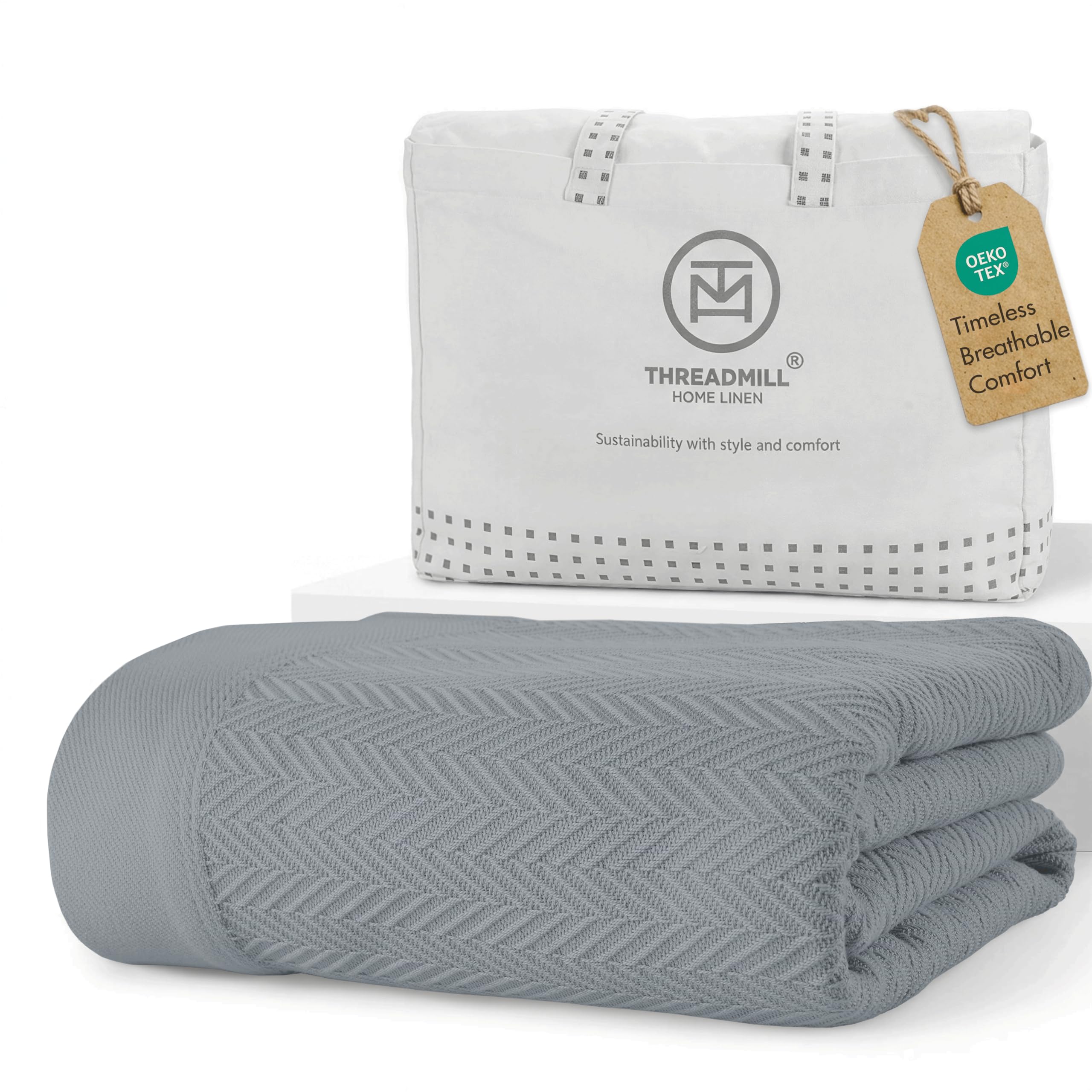 Threadmill Cotton Blanket, Herringbone All-Season Breathable