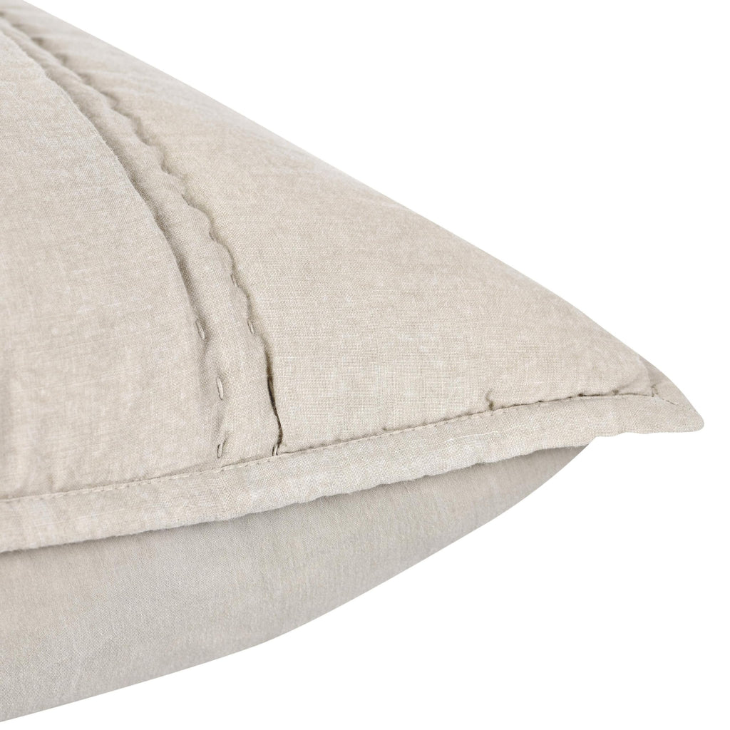Benjara Rawi Square Euro Pillow Sham, 26 Inch Beige Channel Ramie and Cotton