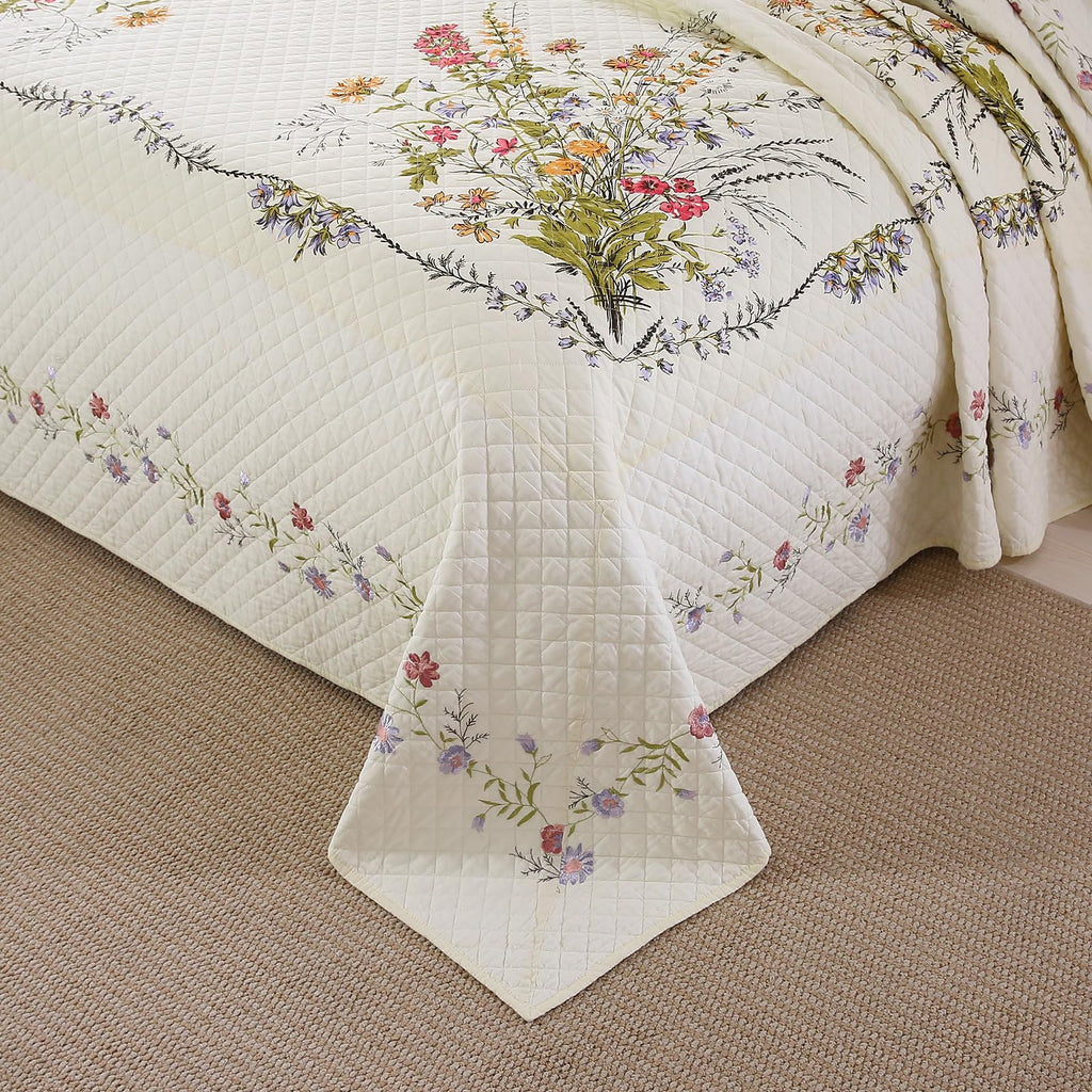 3-Piece Cotton Embroidered Reversible Quilt Set with 2 Pillow Shams