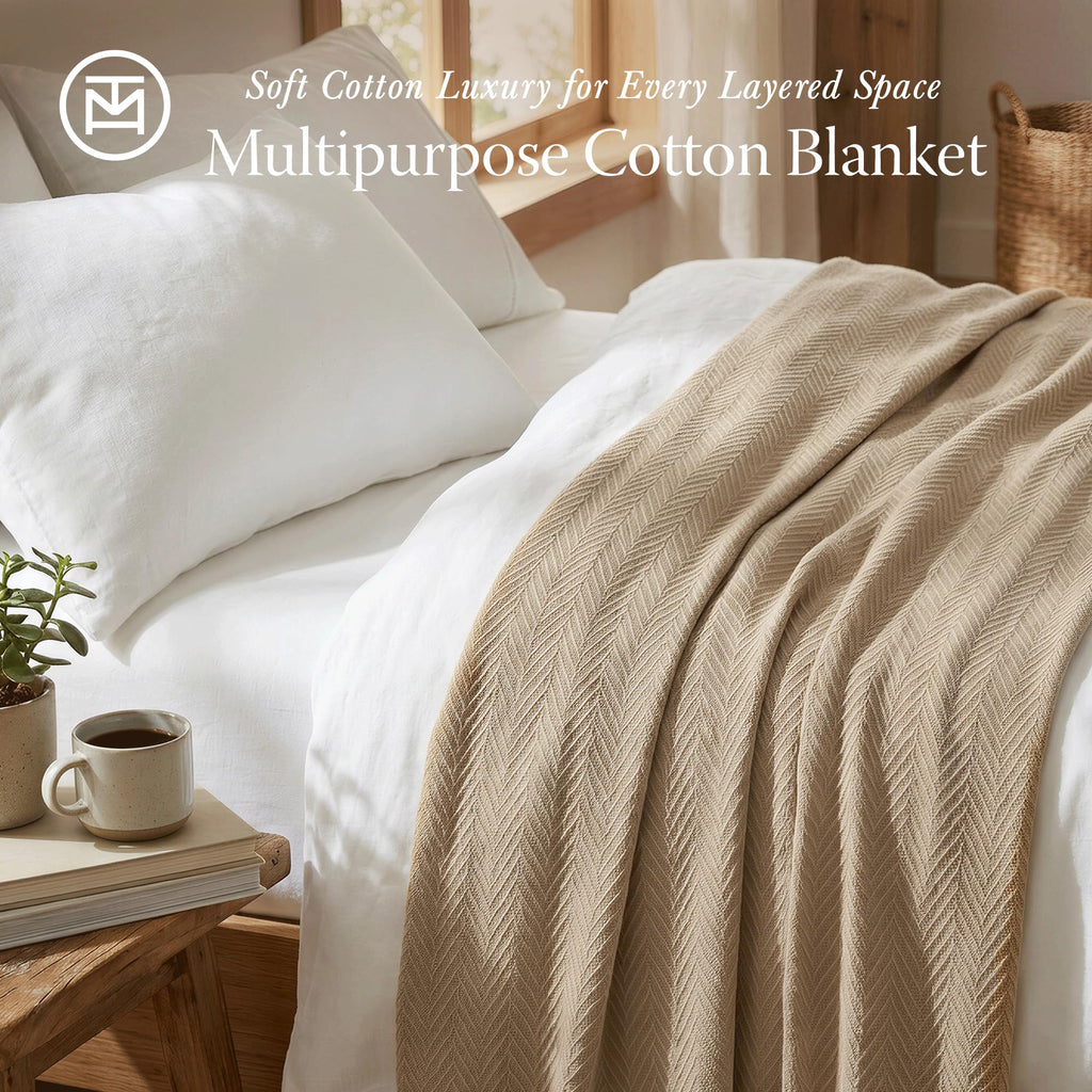 Threadmill Cotton Blanket, Herringbone All-Season Breathable
