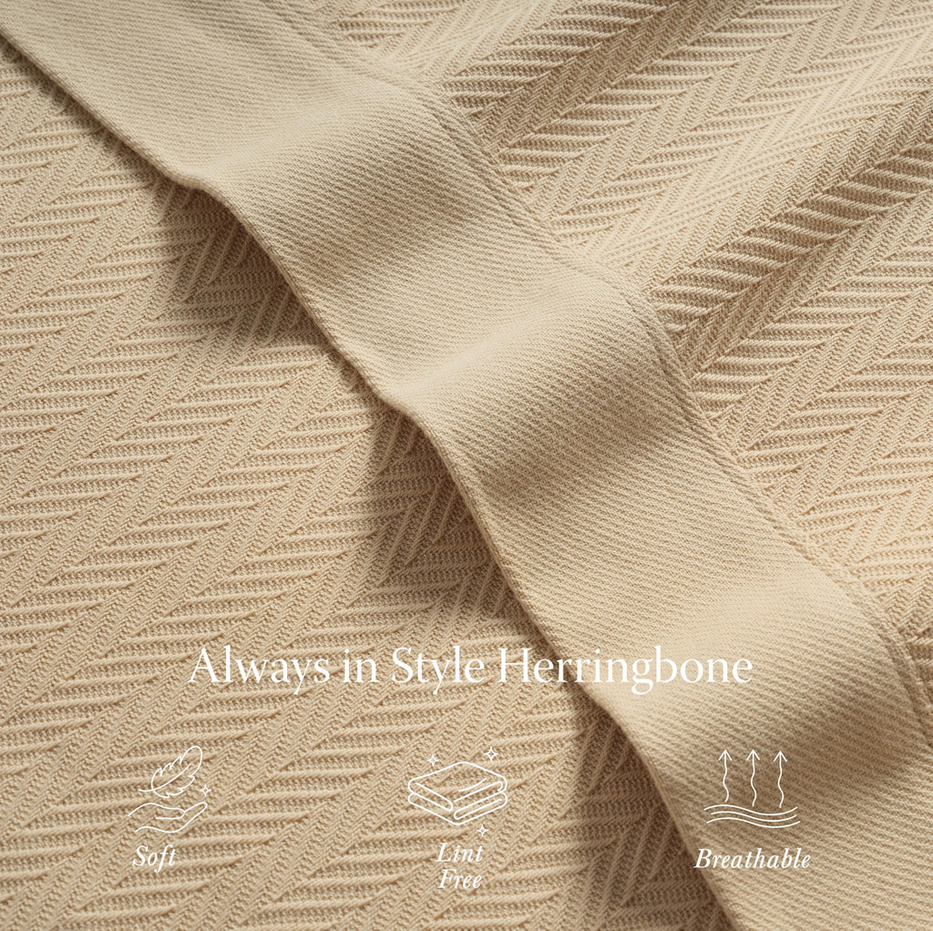 Threadmill Cotton Blanket, Herringbone All-Season Breathable